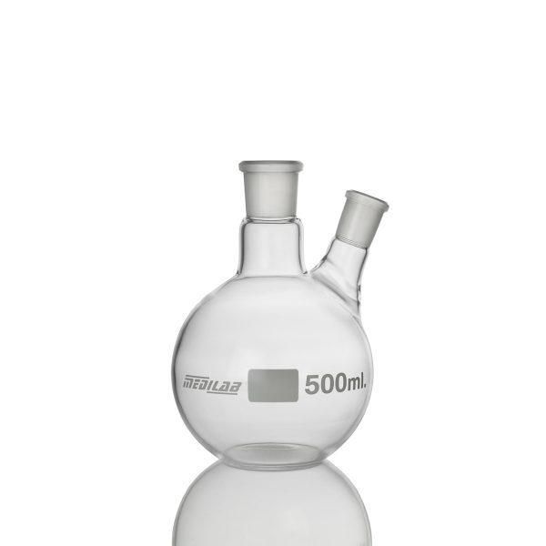 Flask, Round/Flat Bottom, Two Neck, Angled (MEDILAB)