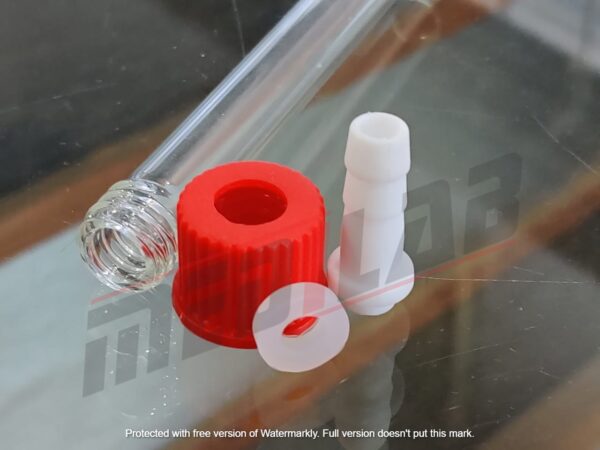 GL 14 cap with silicon washer and plastic connector - top lab glassware manufacturer in Colombia