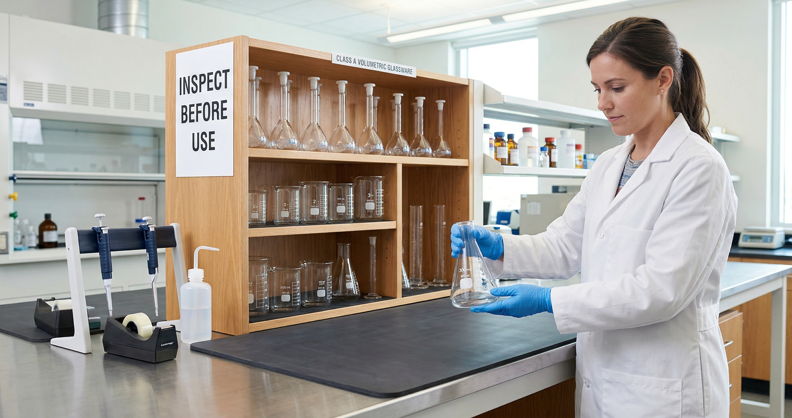 Laboratory glassware breakage prevention - proper handling techniques for borosilicate volumetric flasks, beakers and Erlenmeyer flasks in a research laboratory