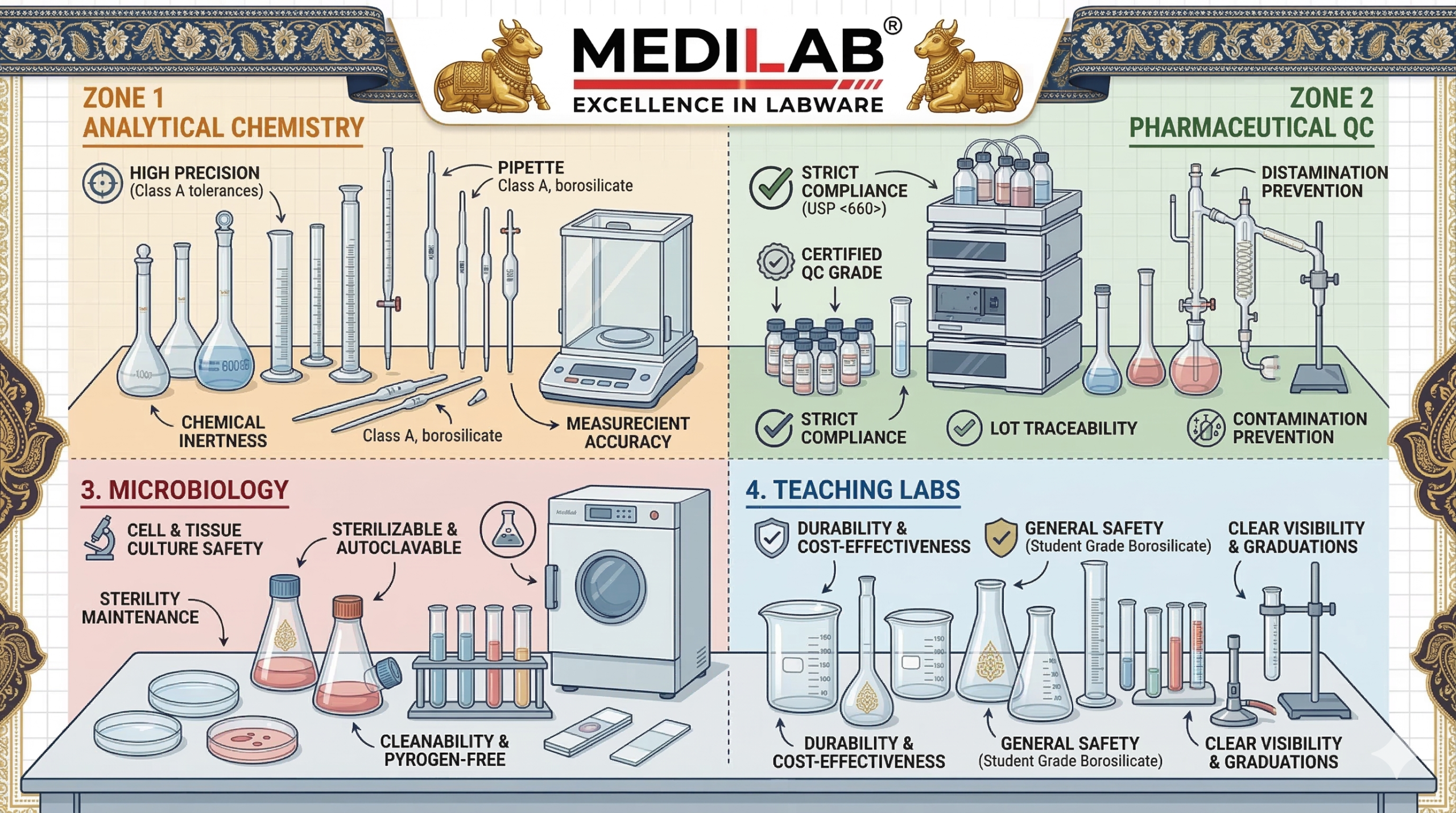 Laboratory Glassware by Lab Application Laboratory glassware by application - analytical chemistry, pharmaceutical QC, microbiology and teaching labs